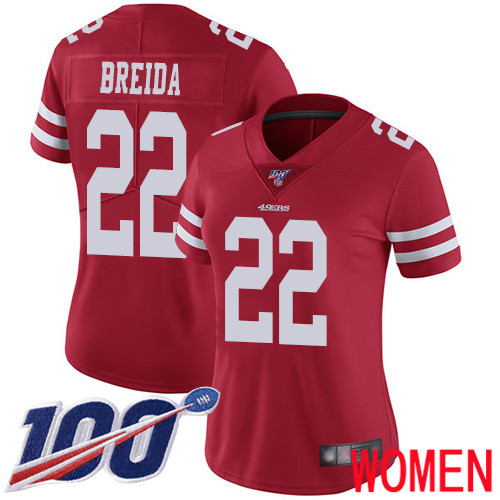 San Francisco 49ers Limited Red Women Matt Breida Home NFL Jersey #22 100th Season Vapor Untouchable